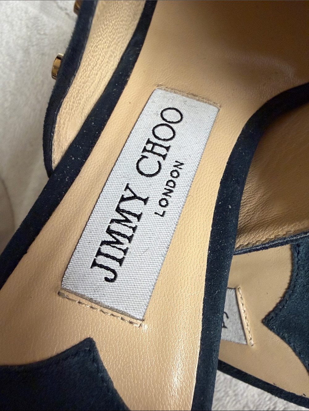 Jimmy Choo Navy Suede Gold-Stud Slide Mules - Picture 2 of 7